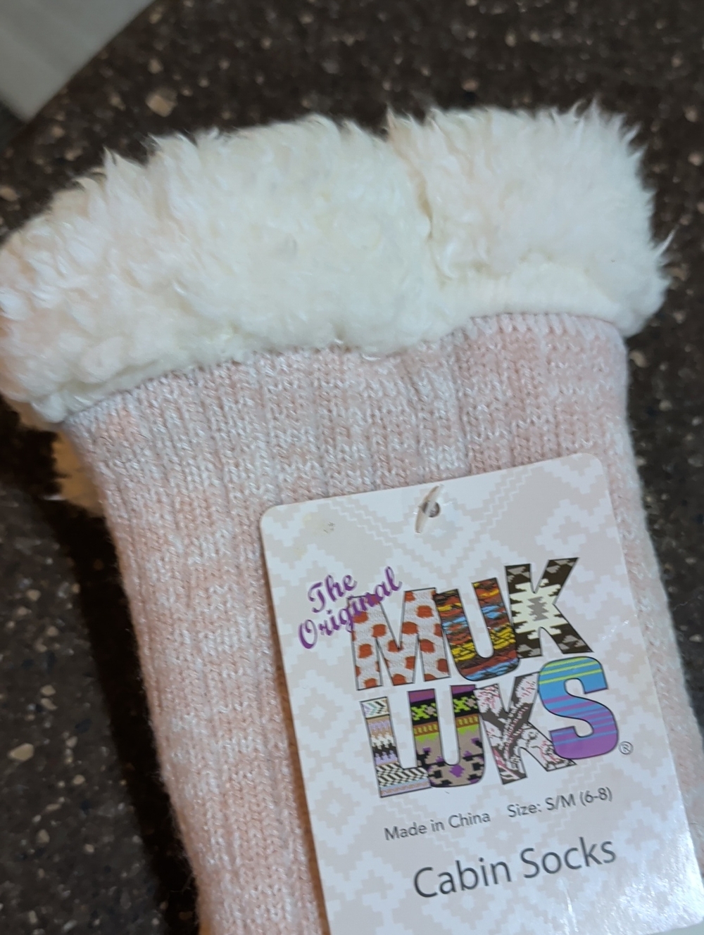 Muk Luks Pink Cabin Socks with Faux Shearling Cuff - Picture 3 of 5